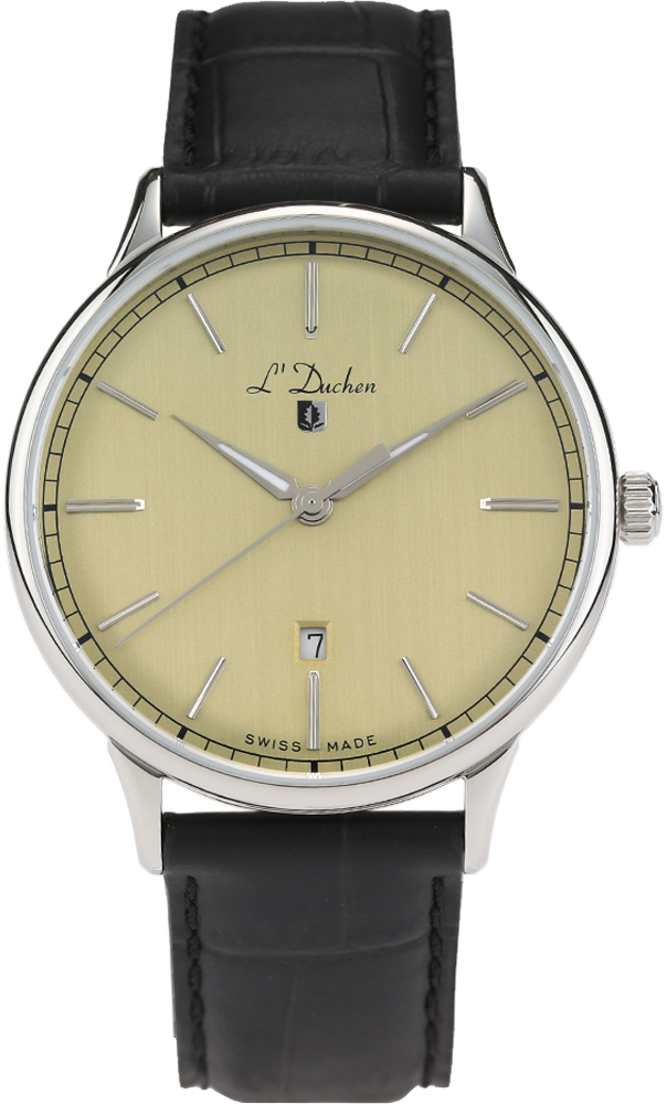 Мужские часы L`Duchen Vintage D 821.11.34, механизм кварцевый, циферблат бежевый, браслет кожа — Изображение 1